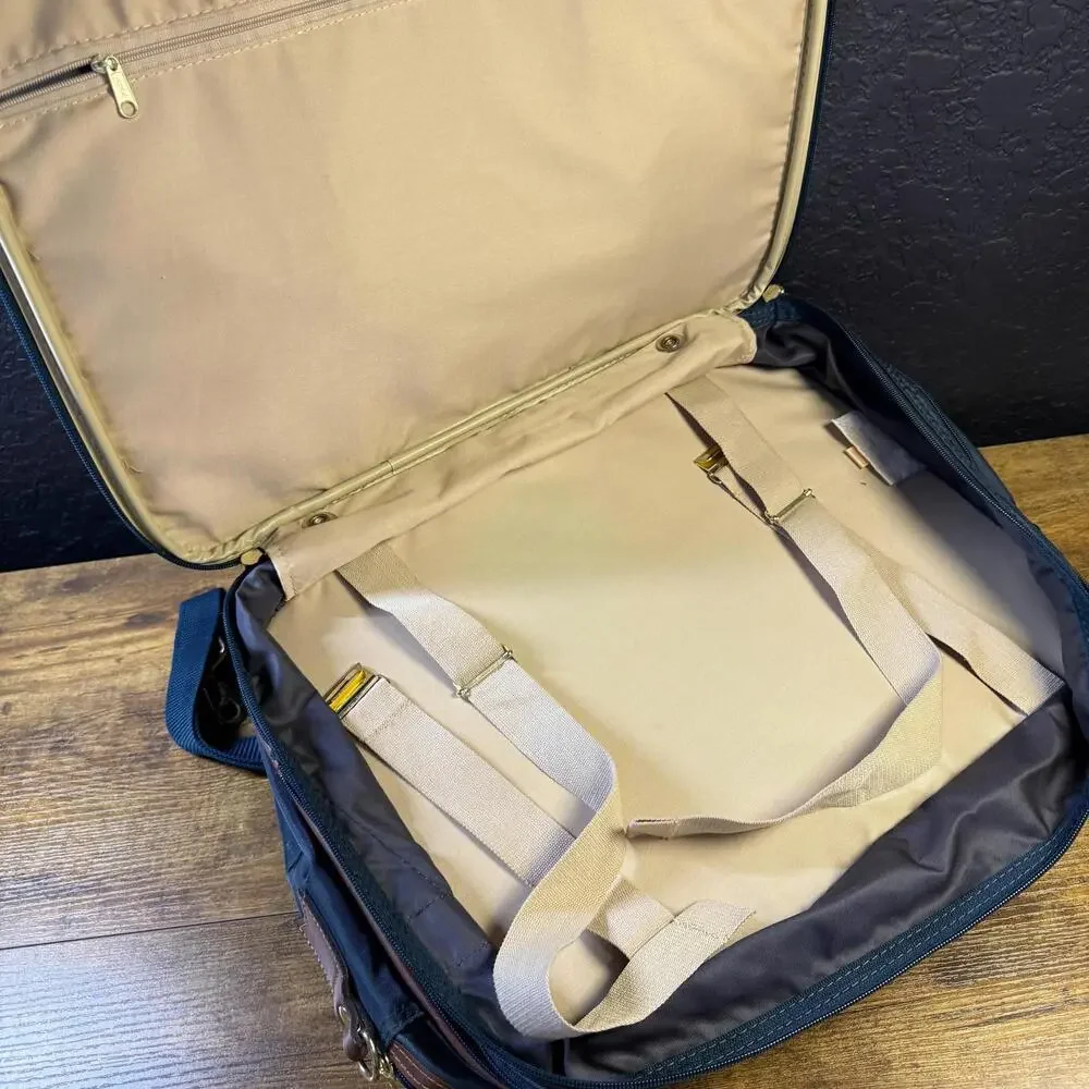 Lark‎ Vintage Navy Blue Nylon Faux Leather Carry-On Travel Bag Briefcase Mens OS